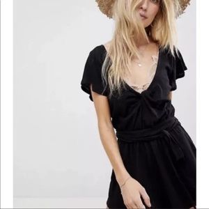 Free People Ballerina Tie Waist Linen Romper